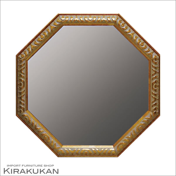 アンティーク 八角ミラー ゴールド LLサイズ Mirror（壁掛け鏡）八角形 