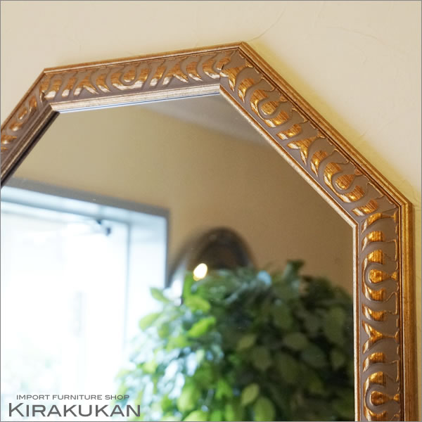アンティーク 八角ミラー ゴールド LLサイズ Mirror（壁掛け鏡）八角形