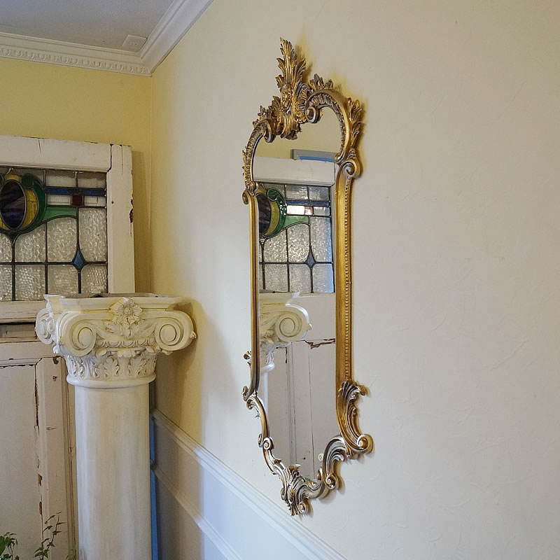イタリア製 クラシックスタイル 壁掛けミラー ゴールド・鏡 木彫風