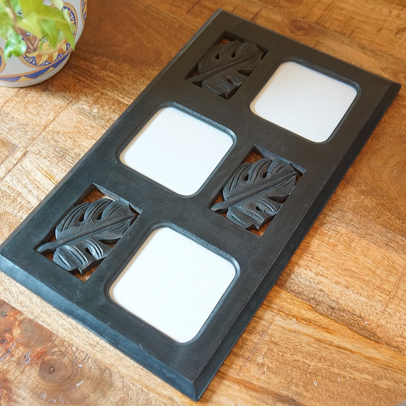 アジアンフォトフレーム多面 3面 モンステラ 彫刻 壁掛け インテリア