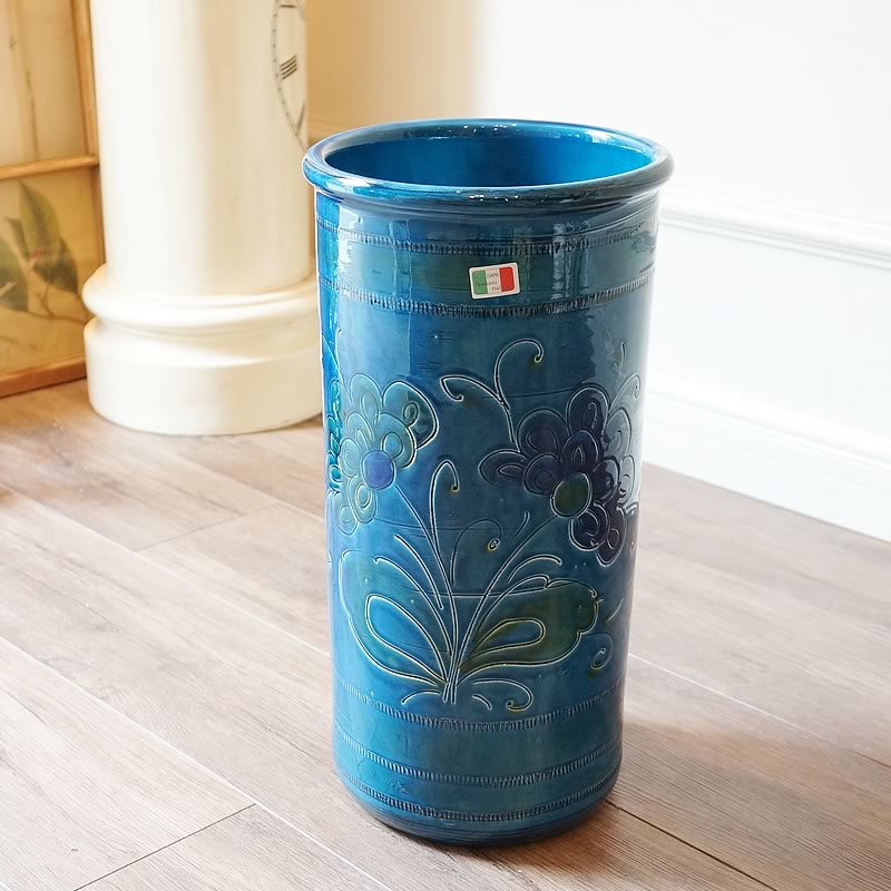 傘立て 陶器 アンブレラスタンド イタリア製 フラワー ブルー 花柄