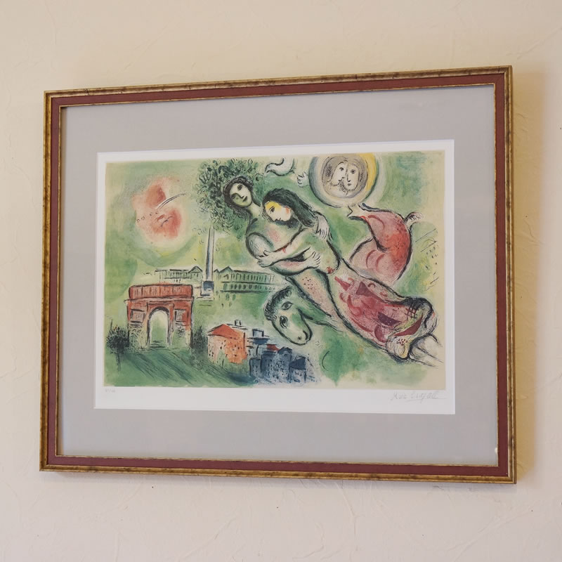 マルク・シャガール画 「Romeo and Juliet ロミオとジュリエット」リトグラフ 直サインあり 61/100【送料無料】鑑定書 Marc Chagall 絵画 インテリア