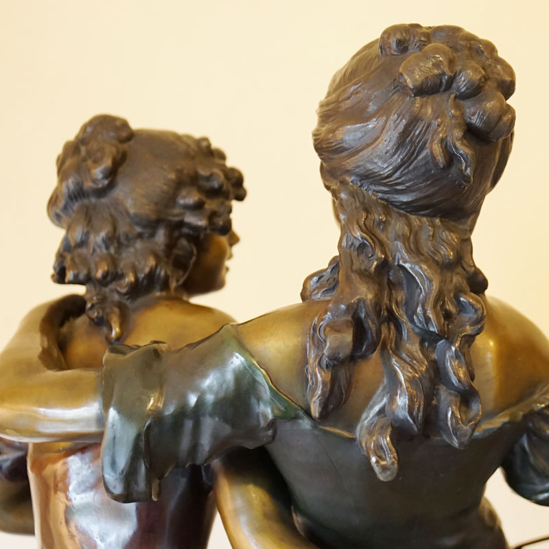 アンティーク ブロンズ像 置物 Auguste Moreau オーギュスト モロー作「ふたりの少女 花摘み」オブジェ 大理石