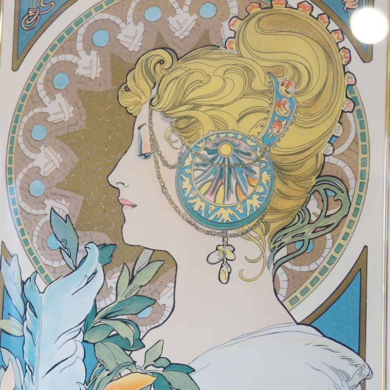 ヴィンテージ アルフォンス ミュシャ画 羽根ペン シルクスクリーン 244 300 ポスター Alfons Mucha 輸入家具 雑貨の専門店 E木楽館 公式