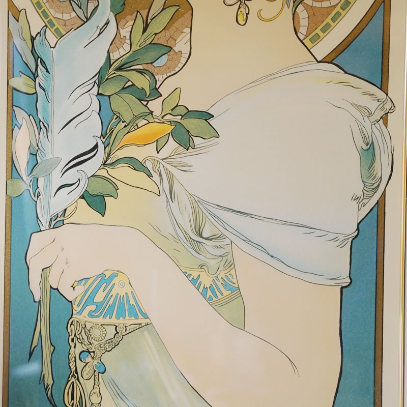 ヴィンテージ アルフォンス ミュシャ画 羽根ペン シルクスクリーン 244 300 ポスター Alfons Mucha 輸入家具 雑貨の専門店 E木楽館 公式