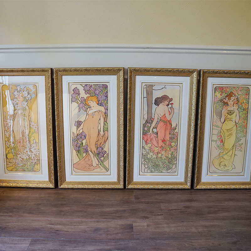 アルフォンス・ミュシャ画 「四つの花」4枚セット リトグラフ 世界限定