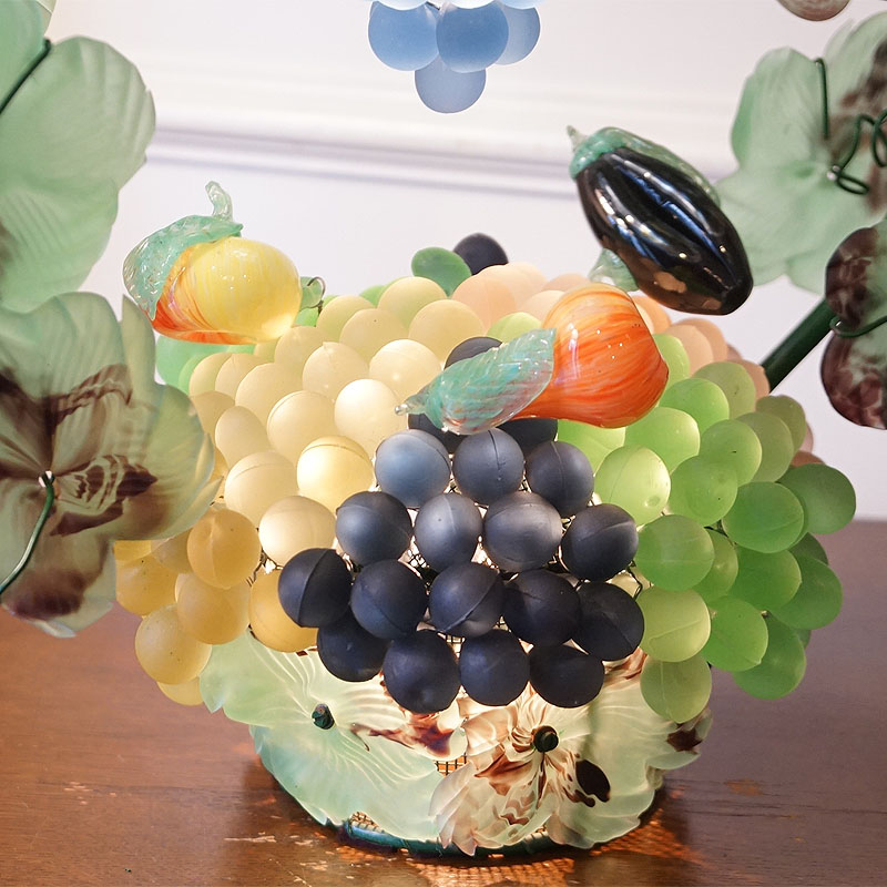ヴィンテージ イタリア製 ベネチア 葡萄 ブドウランプ ２灯 フルーツバスケット ブルー【送料無料】アンティーク テーブルランプ