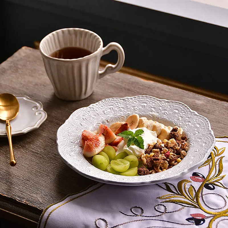 ラ セラミカ メルレット ホワイト レース レクタングルプレート プレート皿 イタリア製 陶器製 皿 プレート 食洗機・電子レンジ・オーブン可