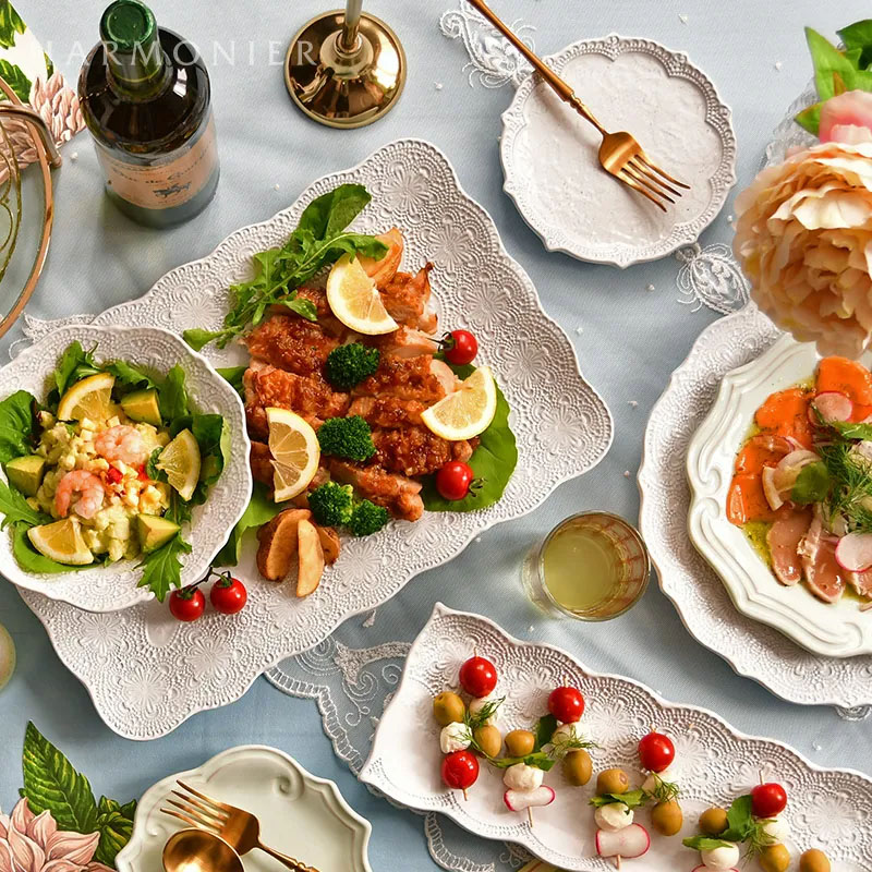 ラ セラミカ メルレット ホワイト レース レクタングルプレート プレート皿 イタリア製 陶器製 皿 プレート 食洗機・電子レンジ・オーブン可